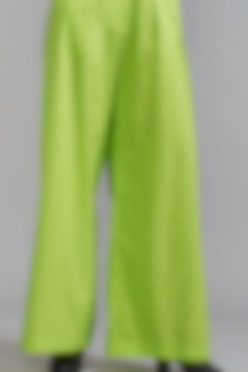 Neon Green Cotton Pleated Trousers by Mati at Pernia's Pop Up Shop