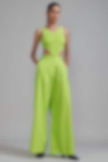 Neon Green Cotton Pleated Pant Set by Mati