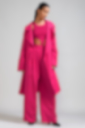 Pink Cotton Trench Jacket Set by Mati