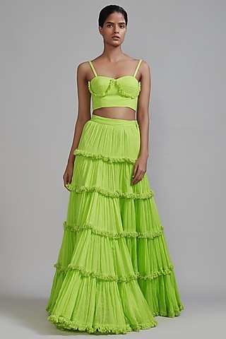 Neon Green Cotton Corset Top by Mati