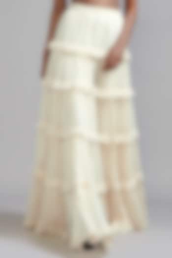 Off-White Handspun Mul Tiered Lehenga by Mati at Pernia's Pop Up Shop