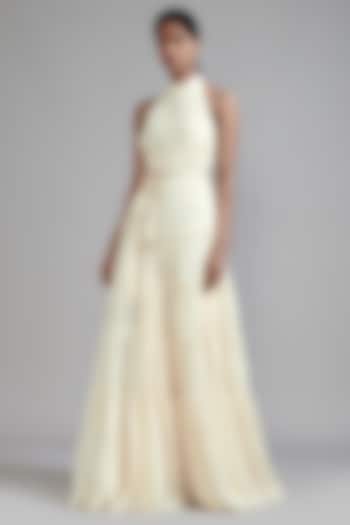 Off-White Mul Tiered Gown With Belt by Mati