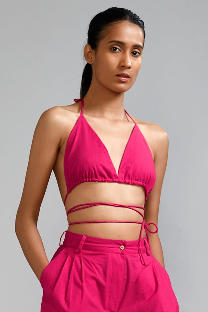 Pink Cotton Overlap Bralette by Mati