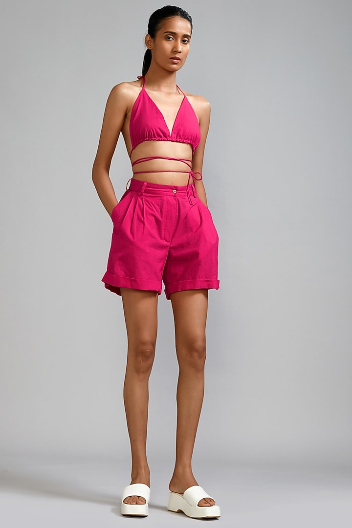 Pink Cotton Overlap Bralette by Mati at Pernia's Pop Up Shop