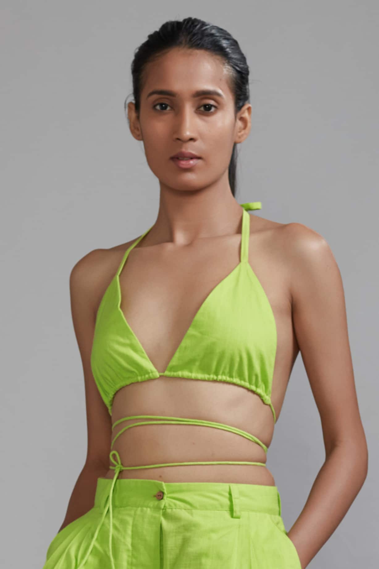 Neon Green Cotton Overlap Bralette Design by Mati at Pernia's Pop