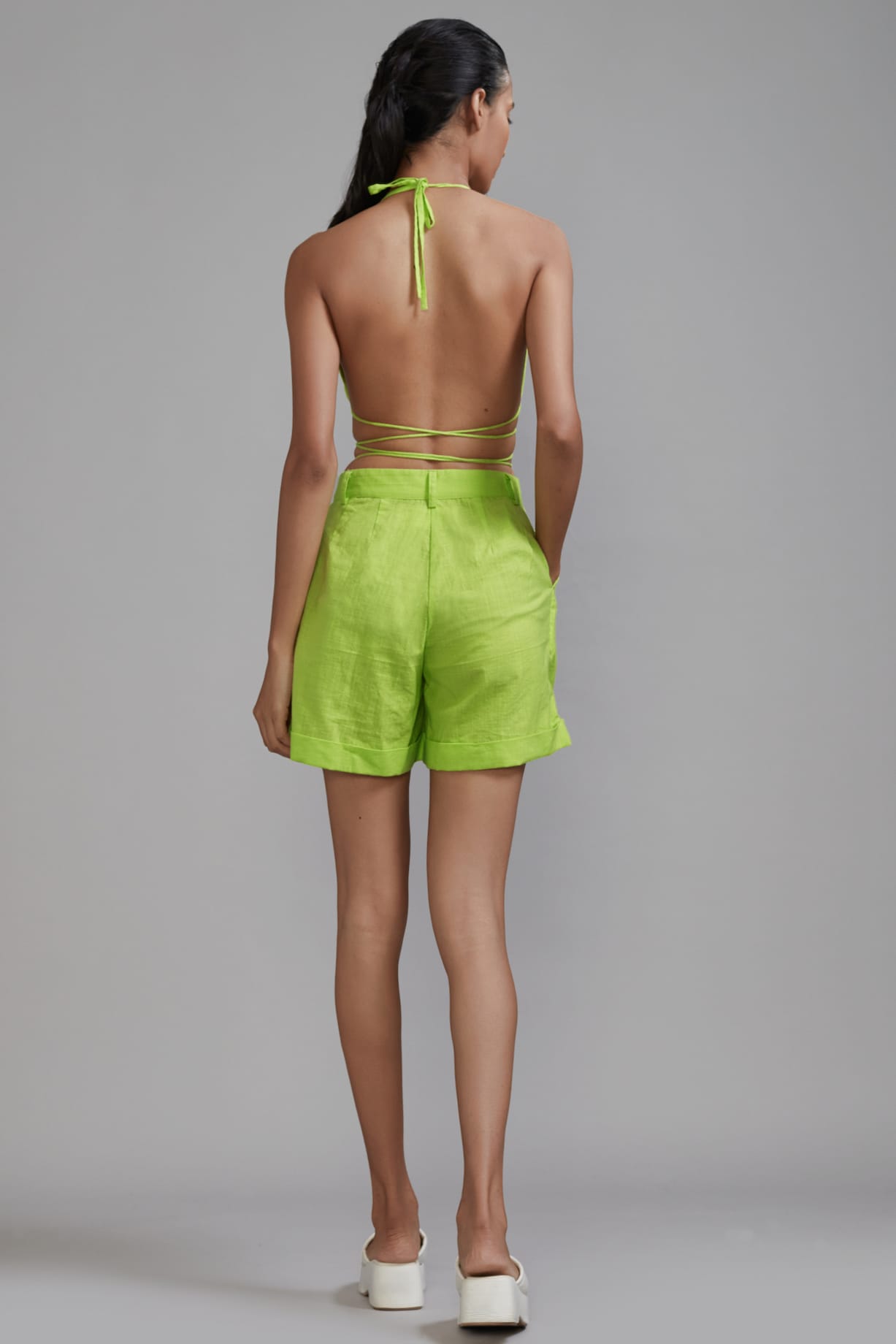Neon Green Cotton Overlap Bralette Design by Mati at Pernia's Pop Up Shop  2024
