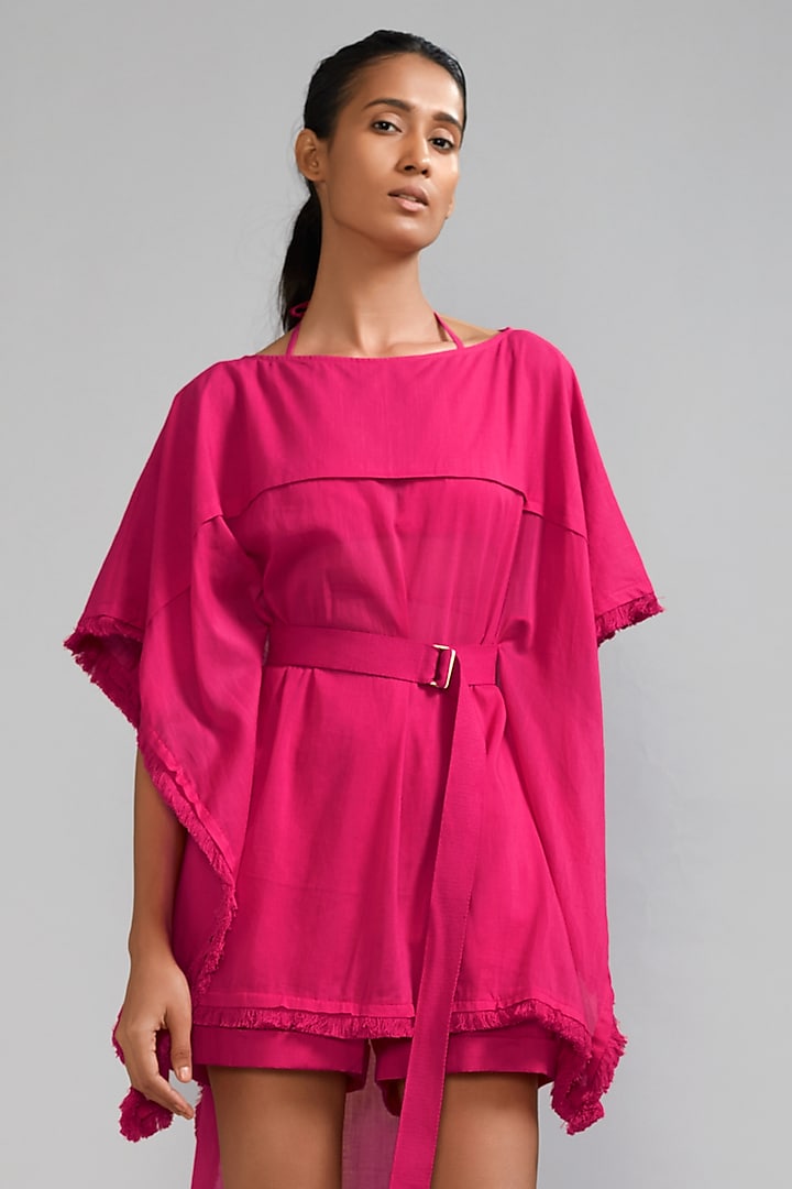 Pink Mul Kaftan Top With Belt by Mati at Pernia's Pop Up Shop