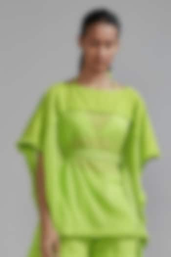 Neon Green Mul Kaftan Top With Belt by Mati at Pernia's Pop Up Shop