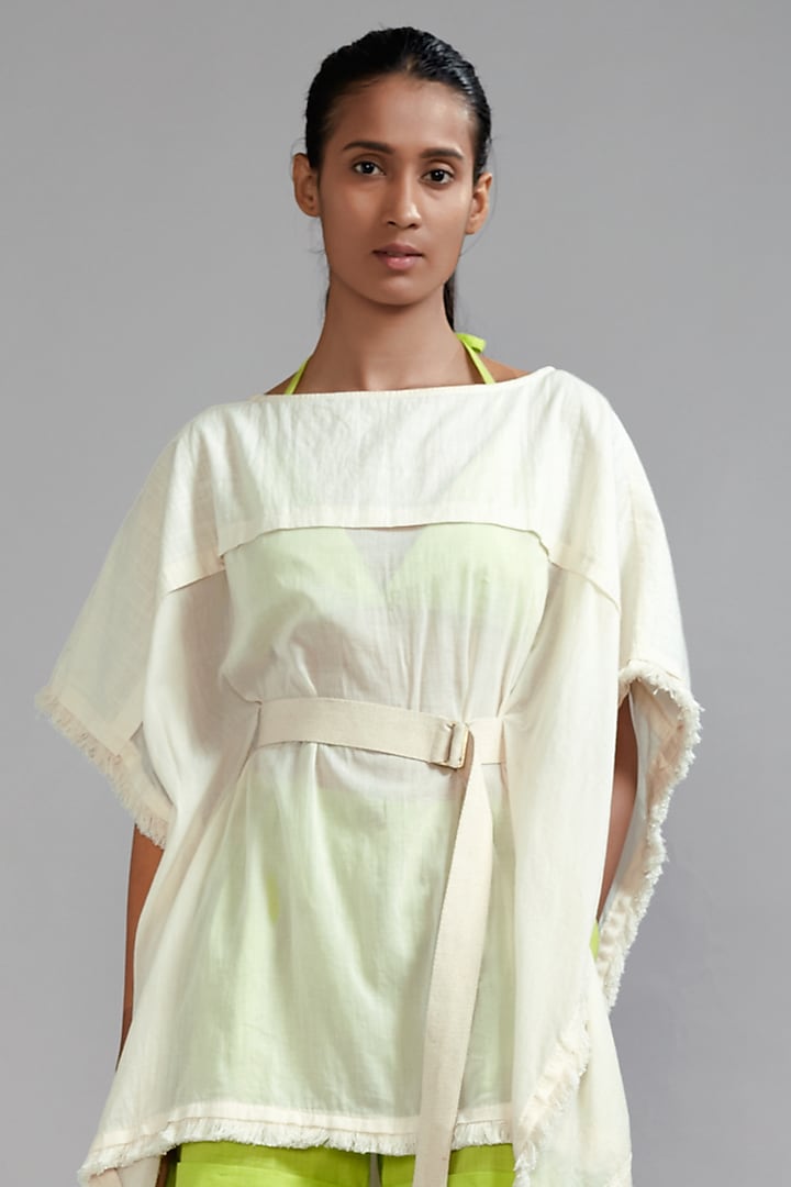 Off-White Mul Kaftan Top With Belt by Mati at Pernia's Pop Up Shop