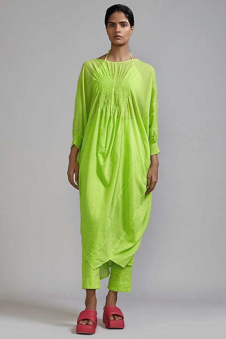 Neon Green Cotton Cowl Tunic Set by Mati at Pernia's Pop Up Shop