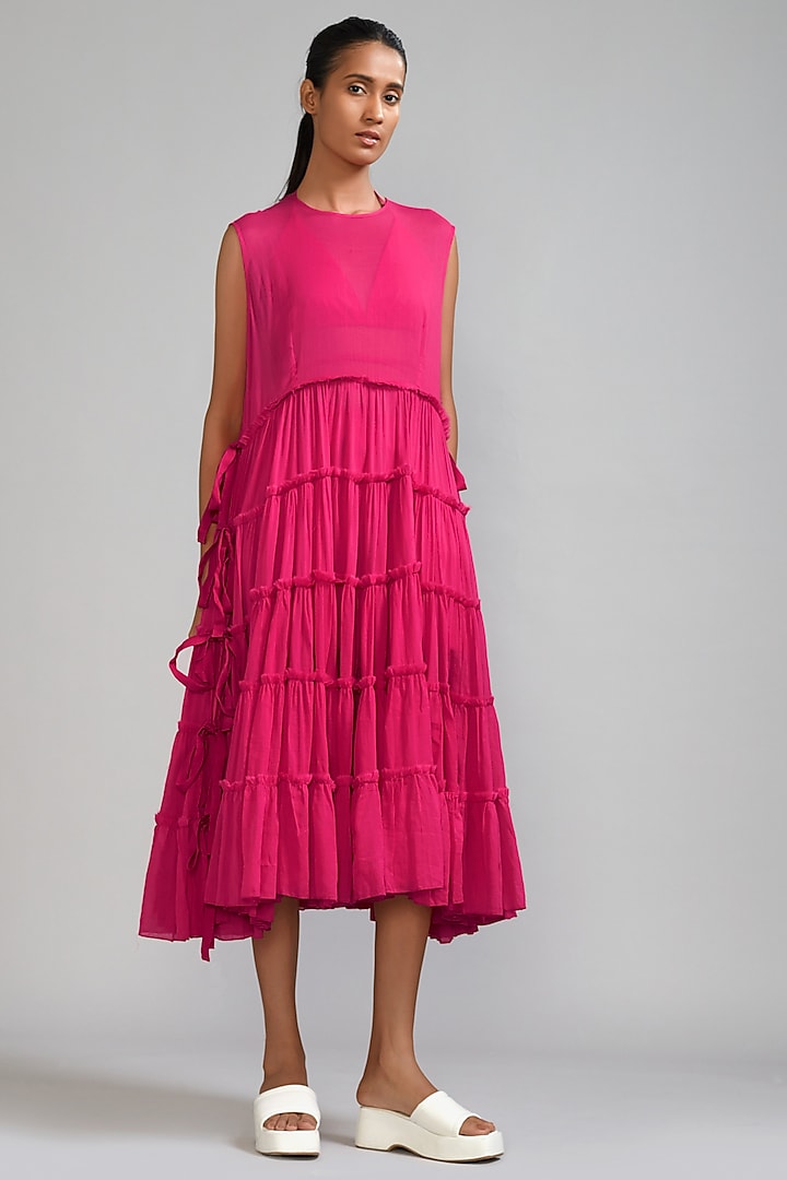 Pink Handwoven Mul Tiered Tunic by Mati at Pernia's Pop Up Shop