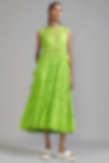 Neon Green Handwoven Mul Tiered Tunic by Mati at Pernia's Pop Up Shop