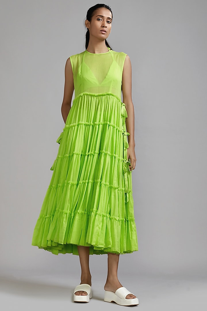 Neon Green Mul Tiered Tunic Set by Mati at Pernia's Pop Up Shop