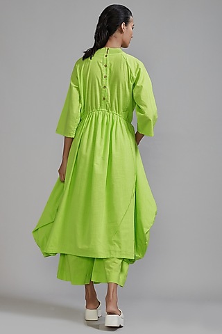 Neon Green Cotton High-Low Tunic by Mati