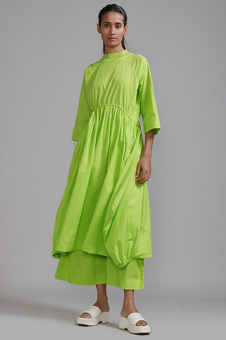Neon Green Cotton Cowl Tunic Set by Mati at Pernia's Pop Up Shop