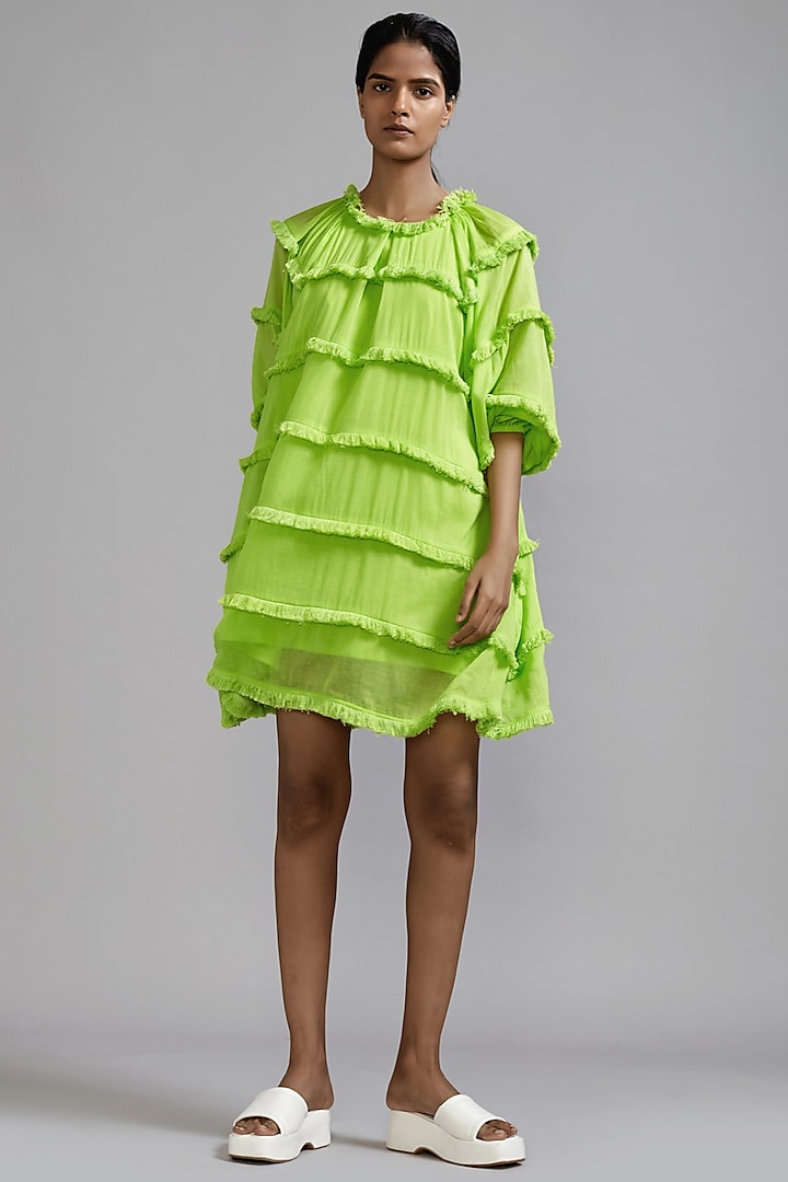 Neon Green Mul Mini Dress Design by Mati at Pernia's Pop Up Shop 2024