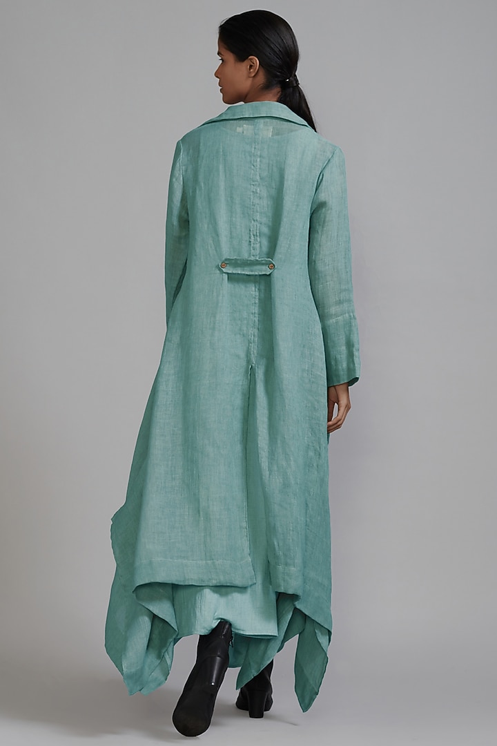 Blue Handspun Linen Trench Jacket by Mati at Pernia's Pop Up Shop
