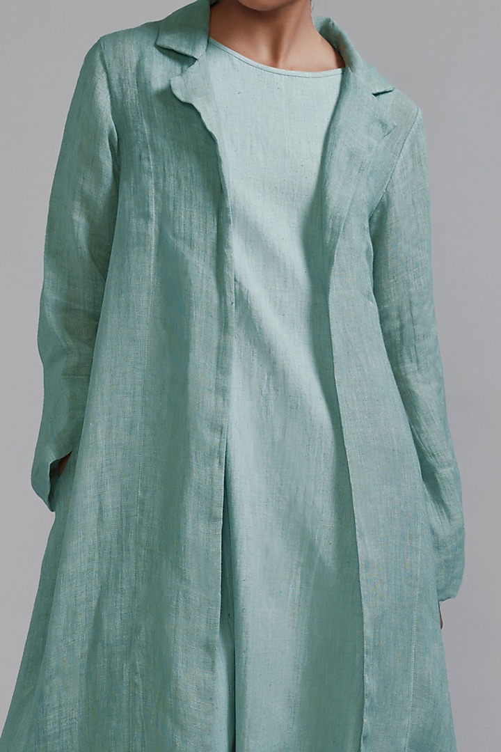 Blue Handspun Linen Trench Jacket by Mati at Pernia's Pop Up Shop