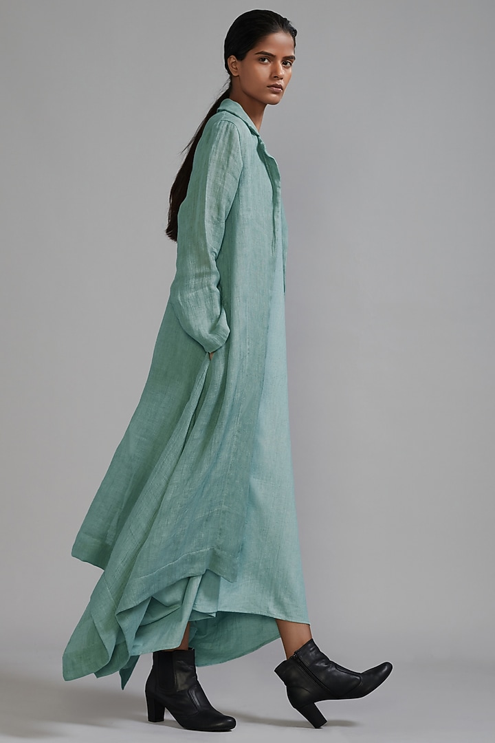 Blue Handspun Linen Trench Jacket by Mati at Pernia's Pop Up Shop
