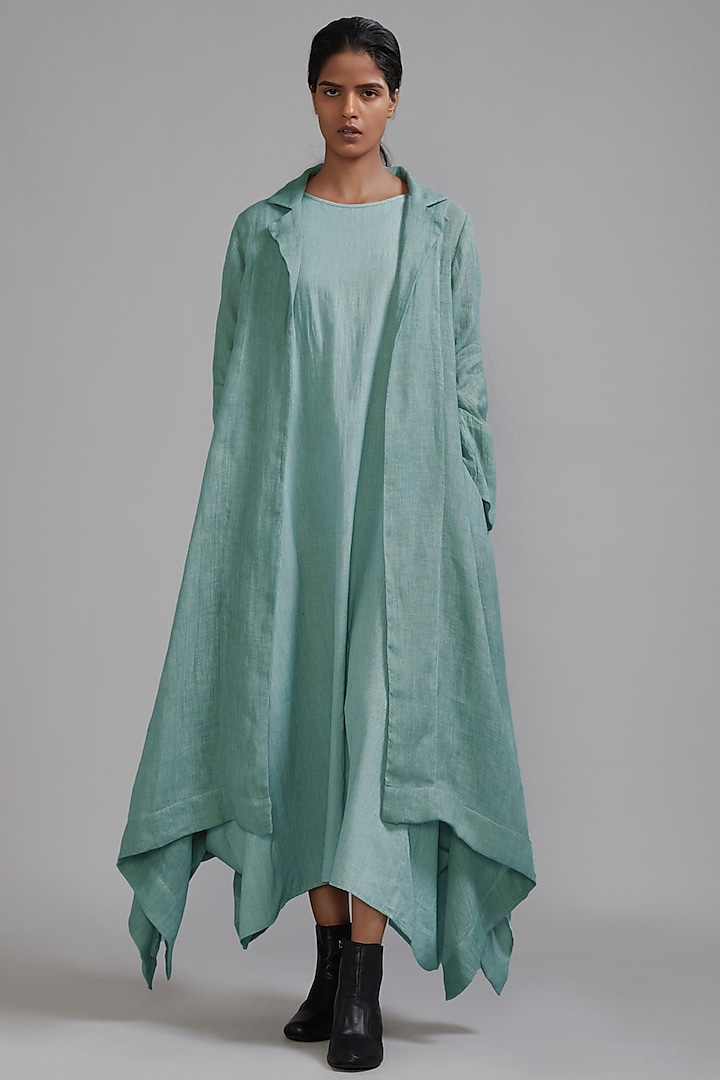 Blue Linen Jacket Dress Design by Mati at Pernia's Pop Up Shop 2024