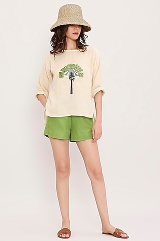 Coco Cream Cotton Hand Embroidered Top by Mati
