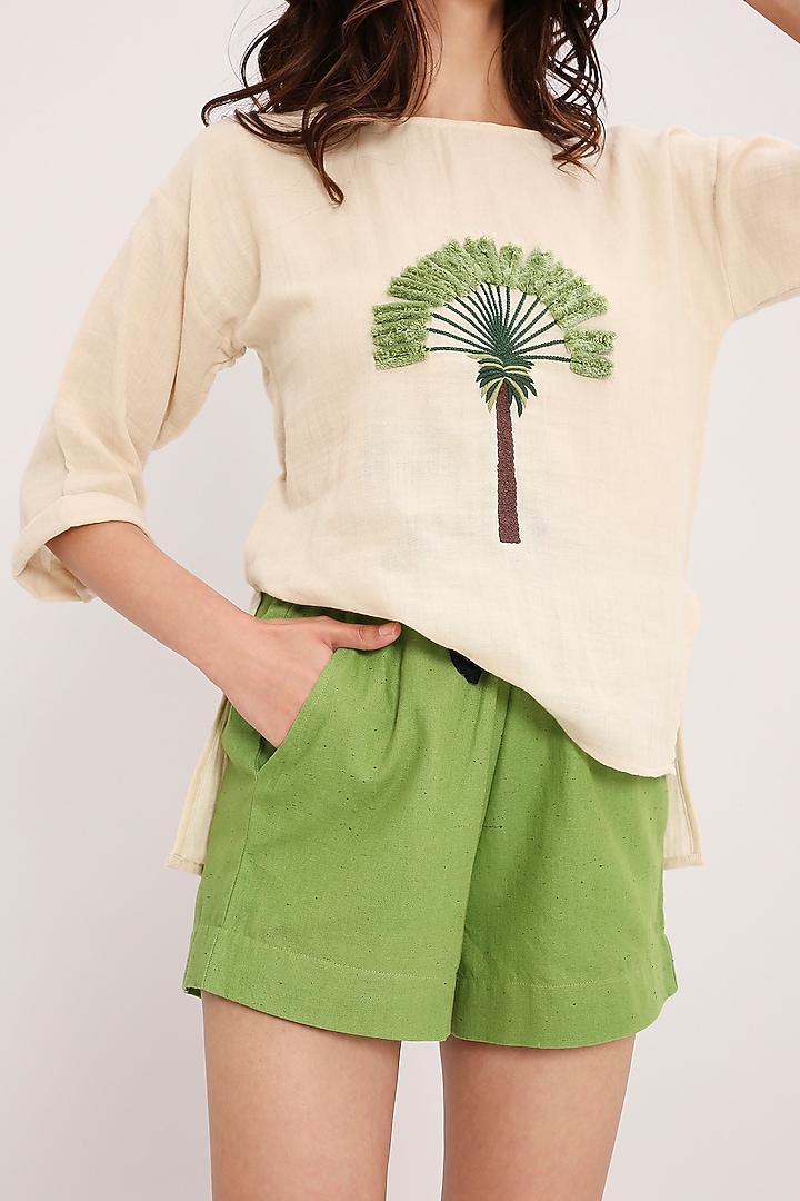 Coco Cream Cotton Hand Embroidered Top by Mati at Pernia's Pop Up Shop