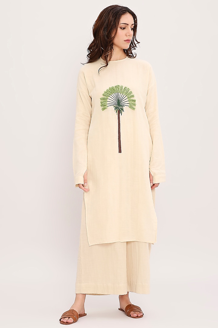 Coco Cream Cotton Hand Embroidered Tunic Set by Mati at Pernia's Pop Up Shop
