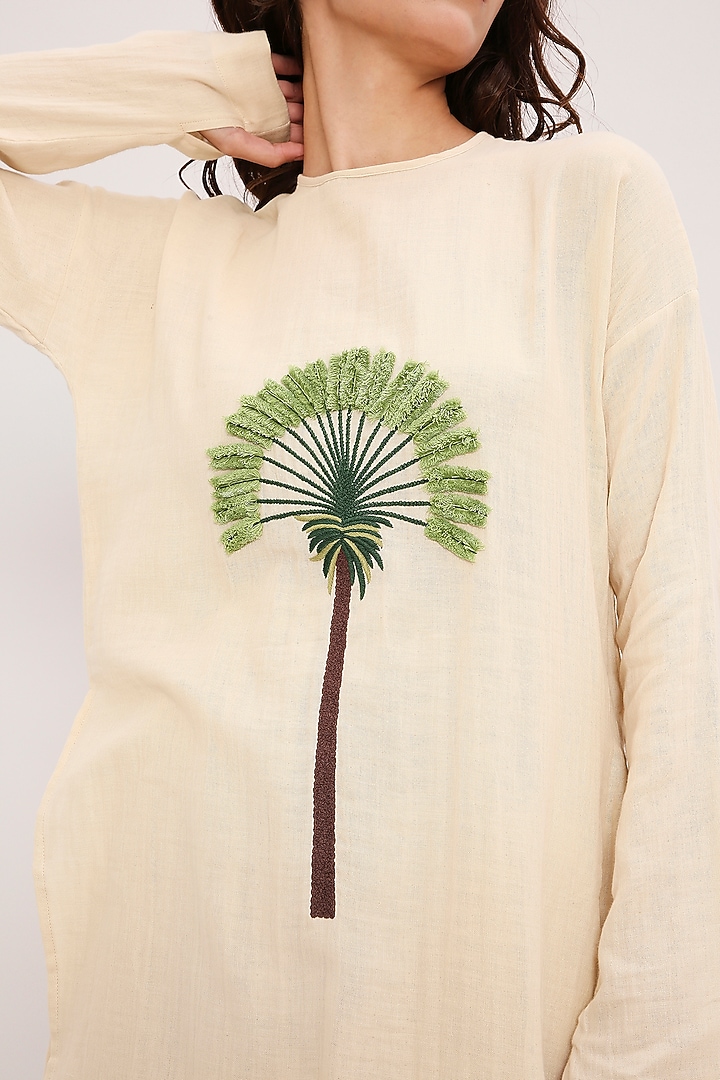 Coco Cream Cotton Hand Embroidered Tunic Set by Mati at Pernia's Pop Up Shop