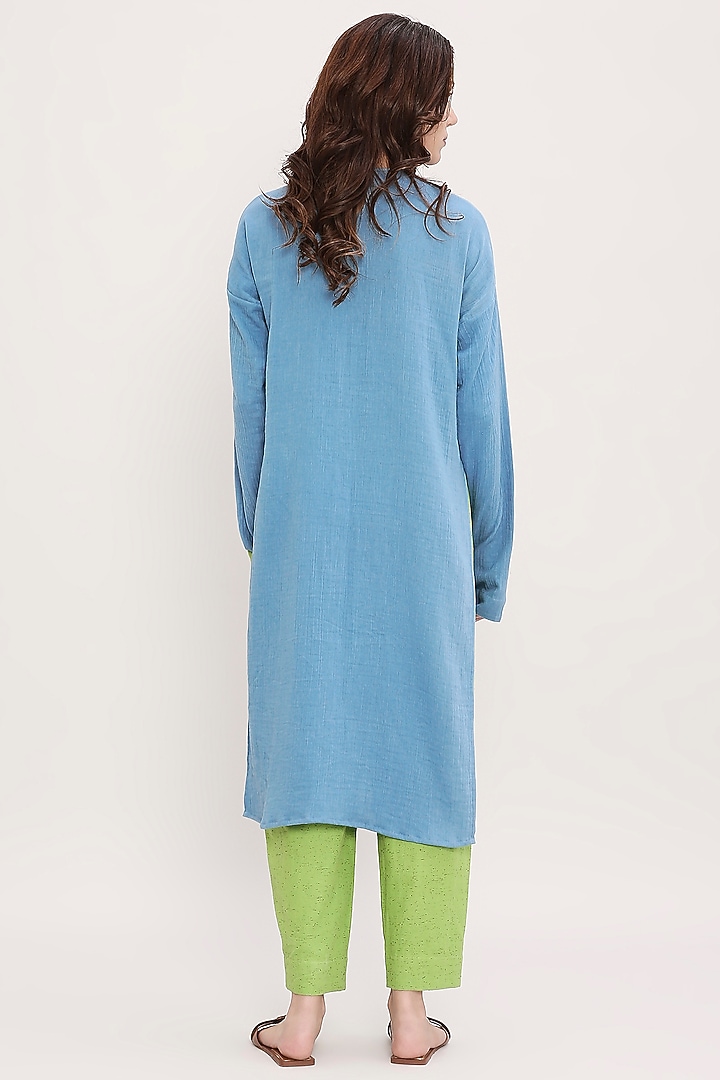 Blue & Green Cotton Hand Embroidered Tunic Set by Mati at Pernia's Pop Up Shop