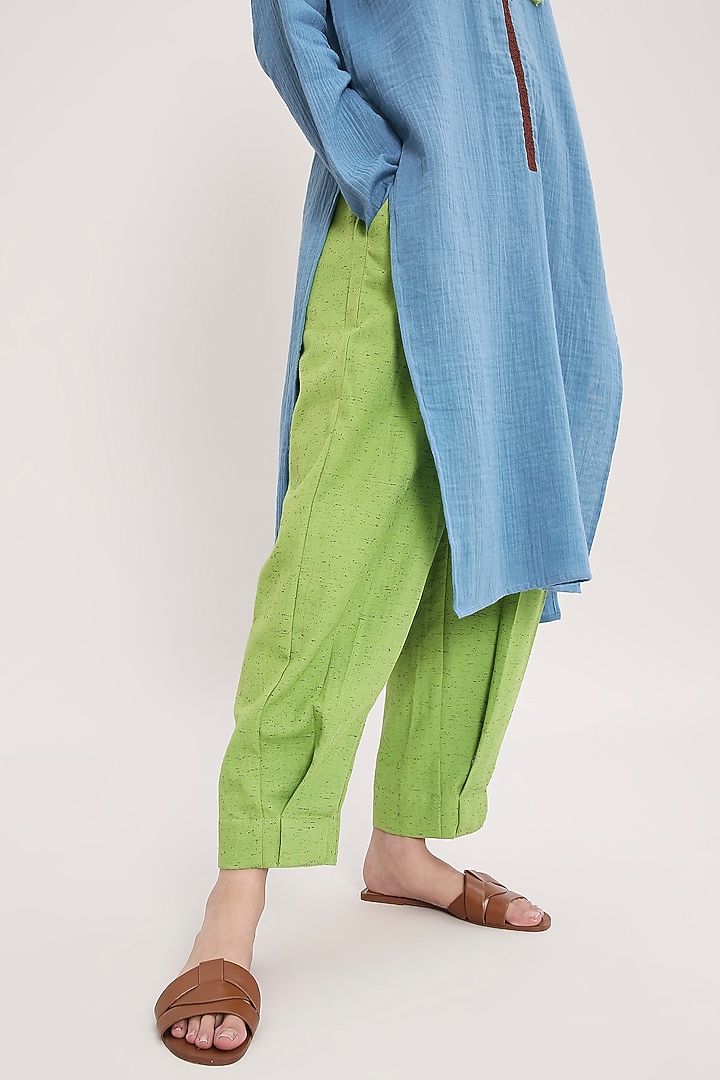 Blue & Green Cotton Hand Embroidered Tunic Set by Mati at Pernia's Pop Up Shop
