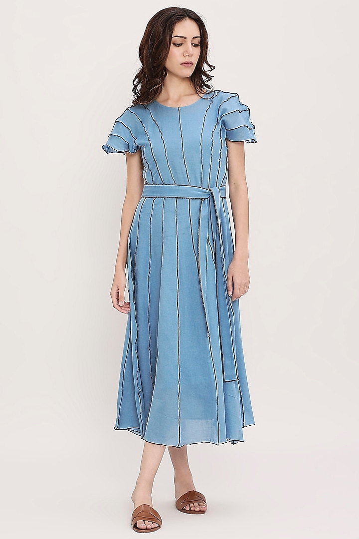 Blue Cotton Hand Embroidered Vacation Dress by Mati at Pernia's Pop Up Shop