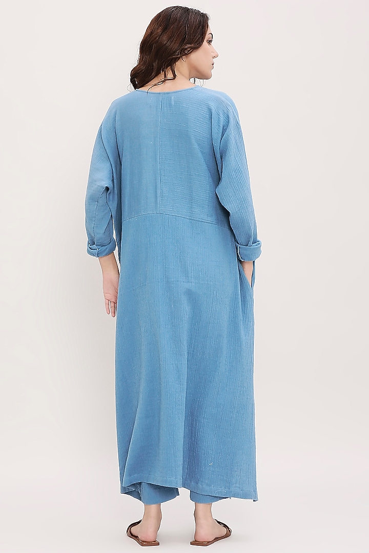 Blue Handwoven Cotton Tunic Set by Mati at Pernia's Pop Up Shop
