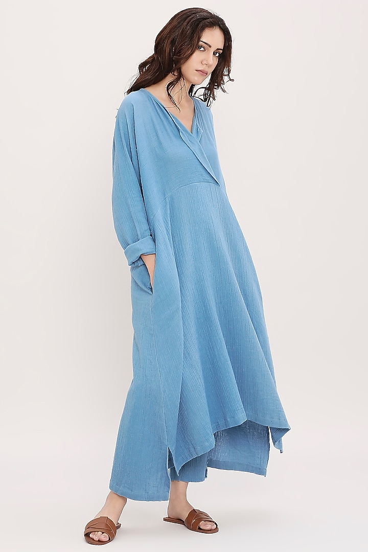 Blue Handwoven Cotton Tunic Set by Mati at Pernia's Pop Up Shop