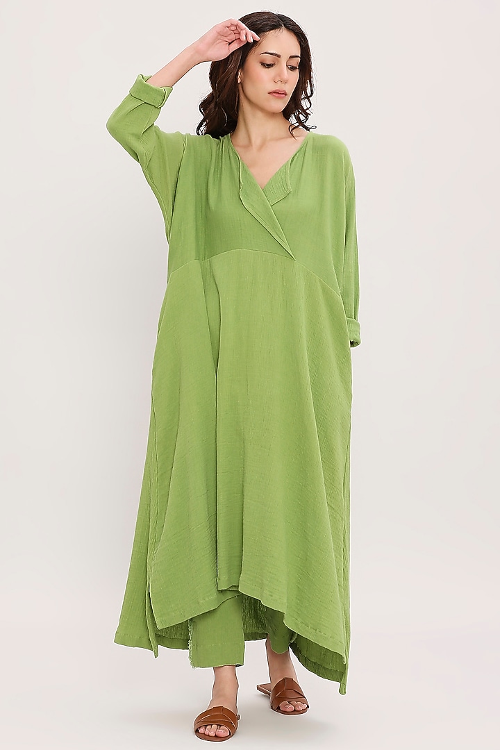 Green Handwoven Cotton Tunic Set by Mati at Pernia's Pop Up Shop