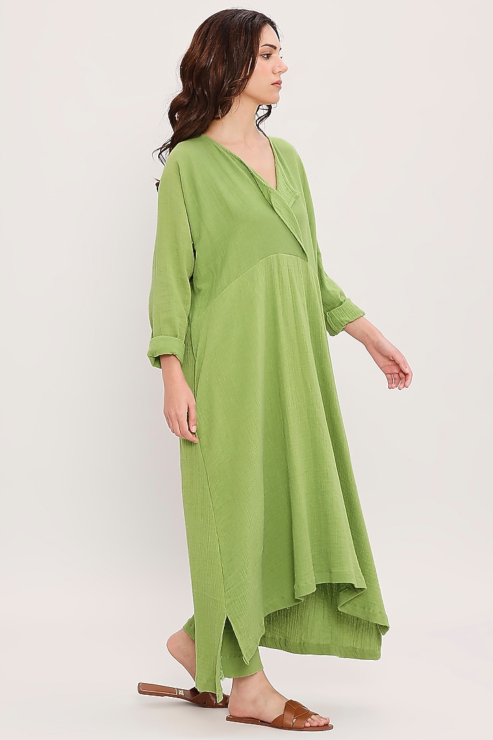 Green Handwoven Cotton Tunic Set by Mati at Pernia's Pop Up Shop