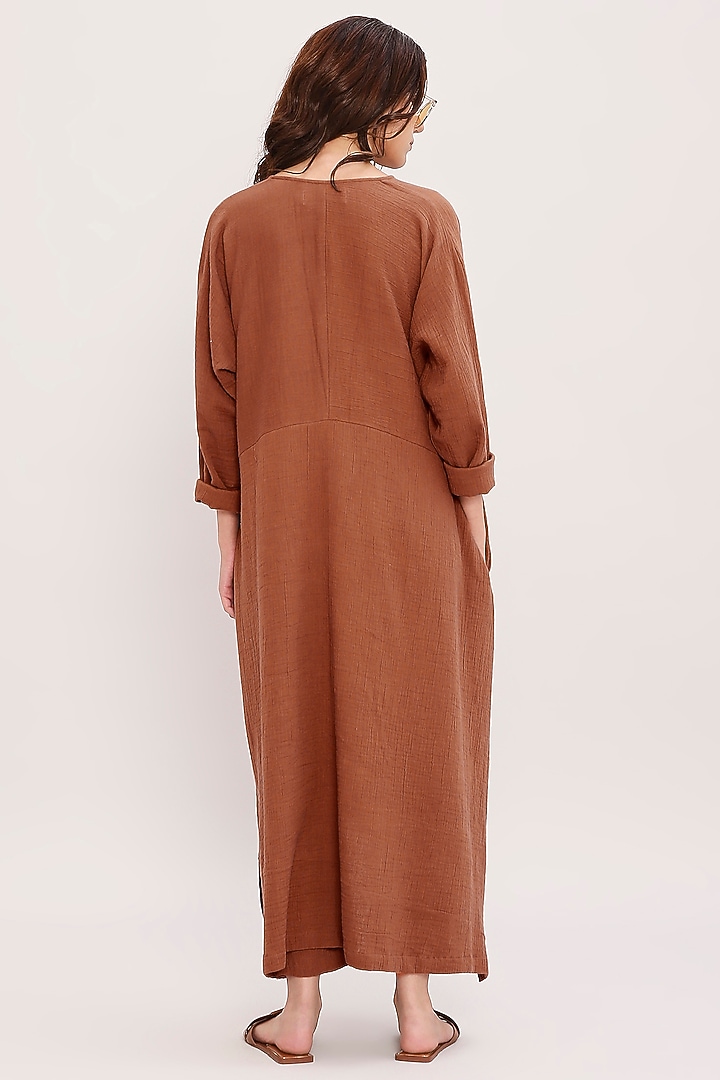 Brown Handwoven Cotton Tunic Set by Mati at Pernia's Pop Up Shop