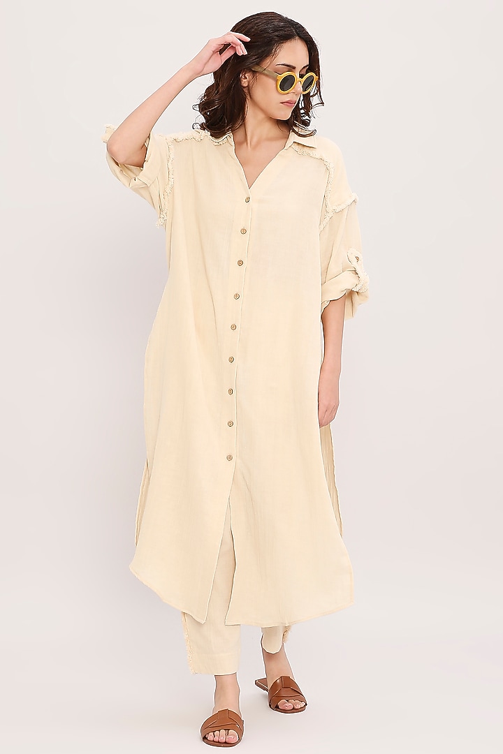 Cream Handwoven Cotton Co-Ord Set by Mati at Pernia's Pop Up Shop