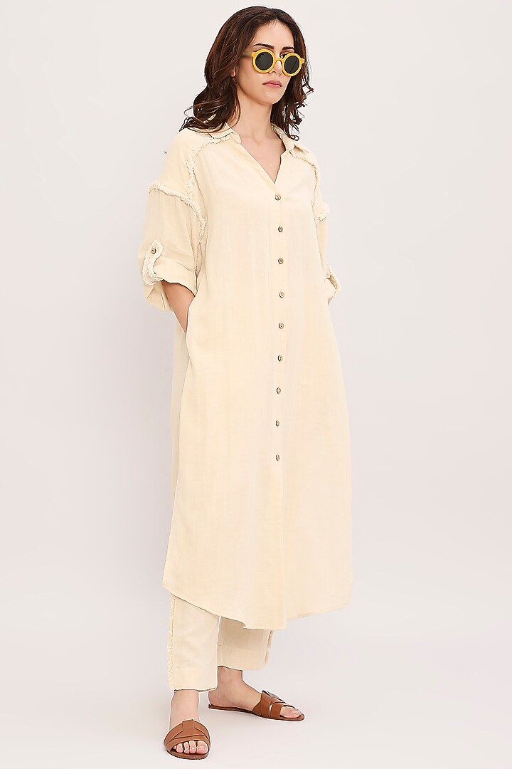 Cream Handwoven Cotton Co-Ord Set by Mati at Pernia's Pop Up Shop
