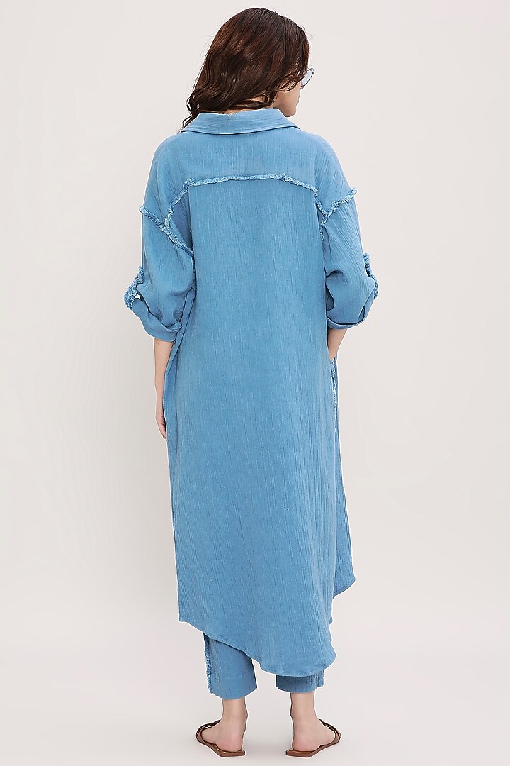 Blue Handwoven Cotton Co-Ord Set by Mati at Pernia's Pop Up Shop
