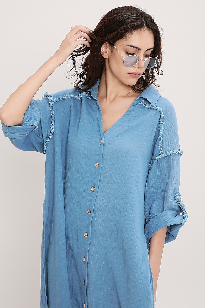 Blue Handwoven Cotton Co-Ord Set by Mati at Pernia's Pop Up Shop