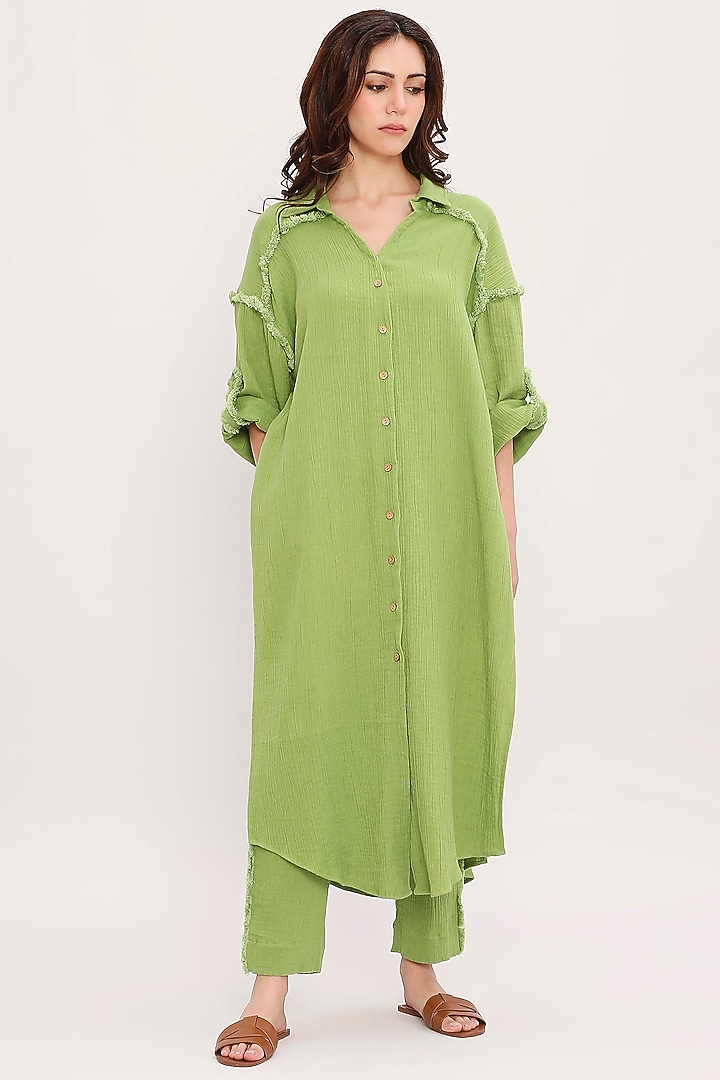Green Handwoven Cotton Co-Ord Set by Mati at Pernia's Pop Up Shop