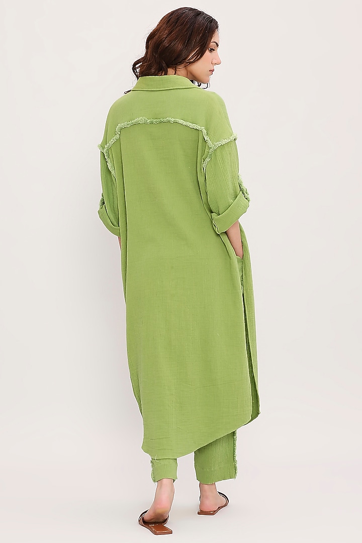 Green Handwoven Cotton Co-Ord Set by Mati at Pernia's Pop Up Shop