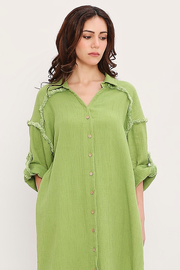 Green Handwoven Cotton Co-Ord Set by Mati at Pernia's Pop Up Shop