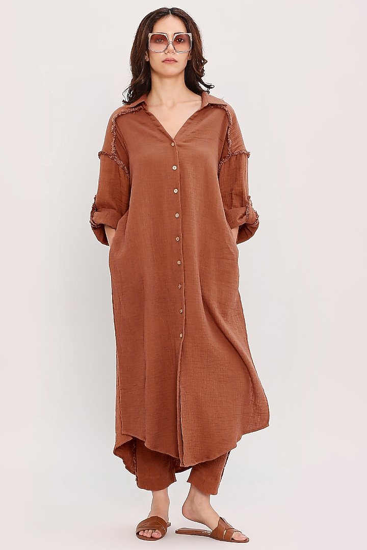 Brown Handwoven Cotton Co-Ord Set by Mati at Pernia's Pop Up Shop
