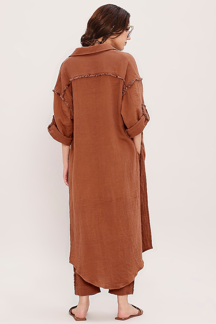 Brown Handwoven Cotton Co-Ord Set by Mati at Pernia's Pop Up Shop