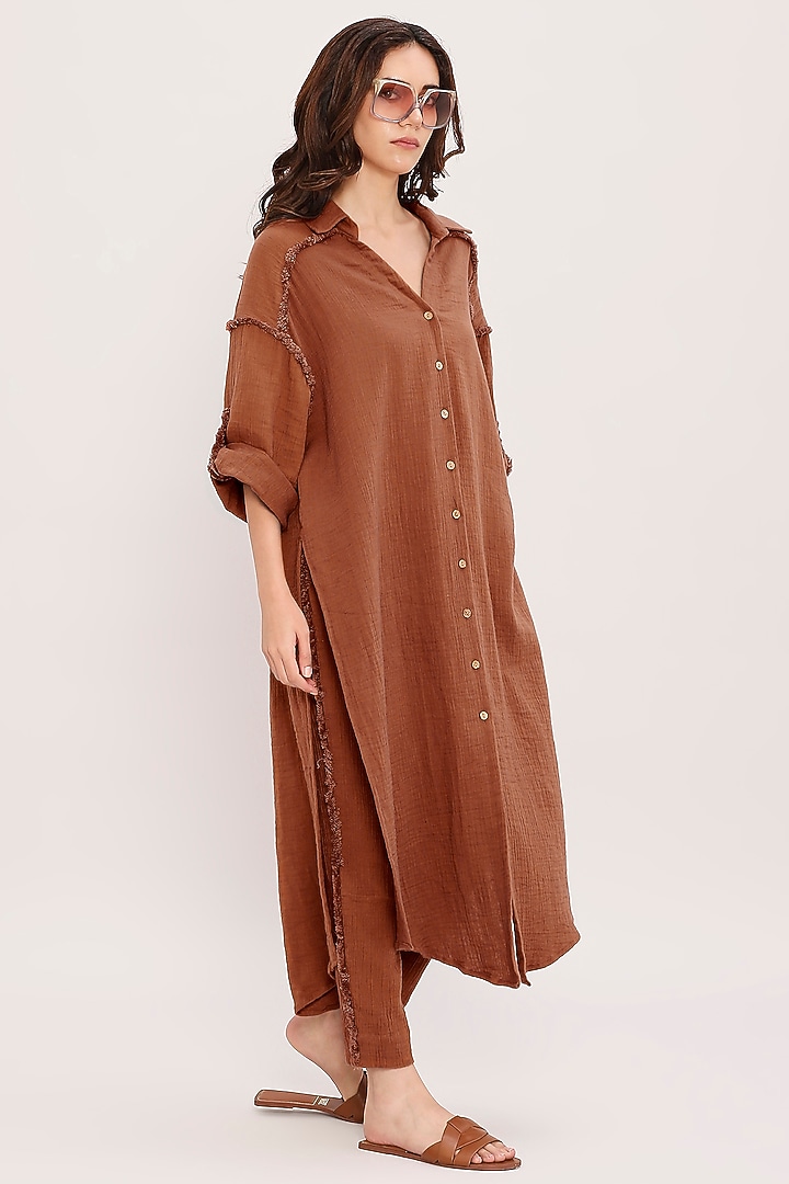 Brown Handwoven Cotton Co-Ord Set by Mati at Pernia's Pop Up Shop