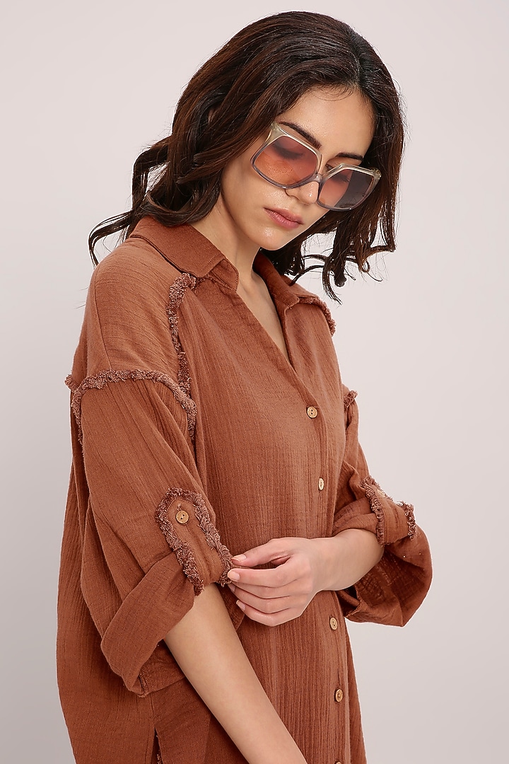 Brown Handwoven Cotton Co-Ord Set by Mati at Pernia's Pop Up Shop