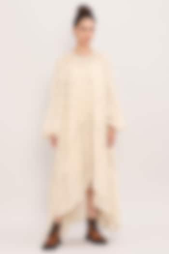 Cream Handwoven Cotton Embroidered Kaftan Vacation Dress by Mati at Pernia's Pop Up Shop