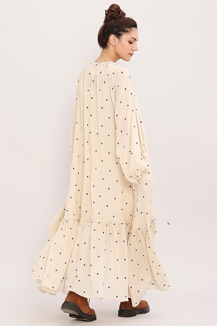 Cream Handwoven Cotton Embroidered Kaftan Vacation Dress by Mati at Pernia's Pop Up Shop