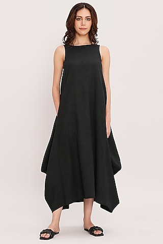 Black Cotton Cowl Dress by Mati